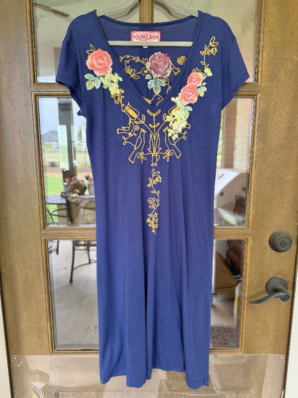 Vintage JWLA by Johnny Was Dress Floral Embroidered Short Sleeve Size Medium